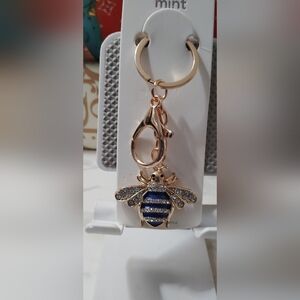 Rose Gold and Blue Bee Keychain
